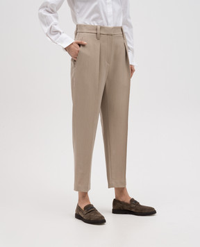 Brunello Cucinelli Beige pants with wool with monil chain MP580P8562