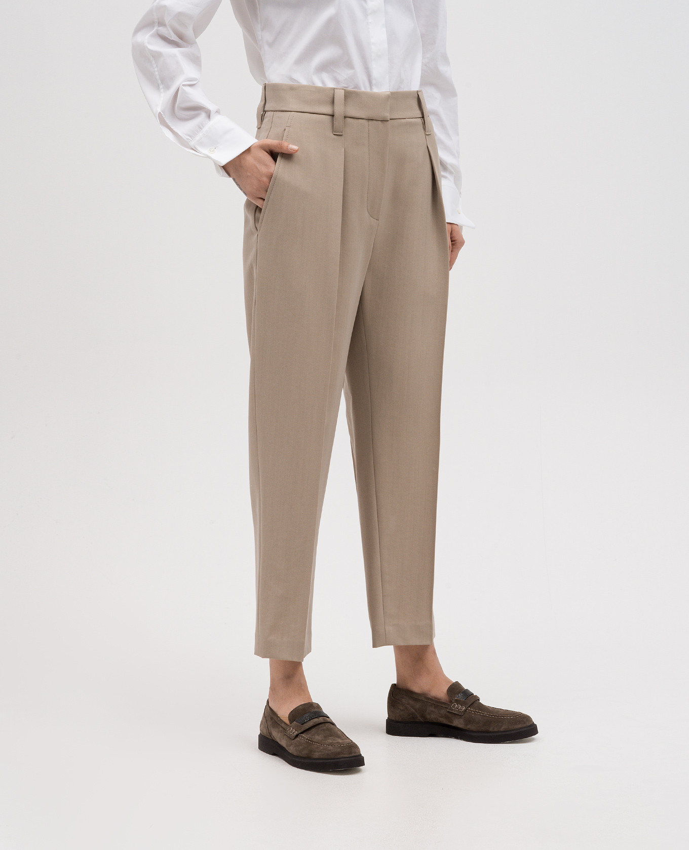 Beige pants with wool with monil chain Brunello Cucinelli 3