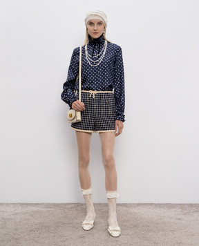 Valentino Blue tweed shorts with checked wool 7B3RF3359E4