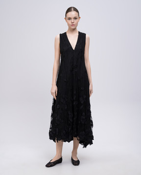 Marc Le Bihan Black midi dress with floral applique 2127