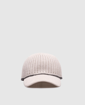 Brunello Cucinelli Gray wool, cashmere and silk cap with monil chain MCAP9A006P