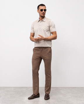 Bertolo Cashmere Brown wool, silk and linen trousers 000332000718
