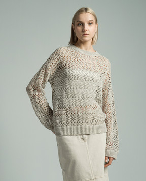 Brunello Cucinelli Gray openwork svert from linen and silk MRA581100