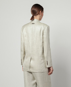 Peserico Green double-breasted jacket with linen S0139705425
