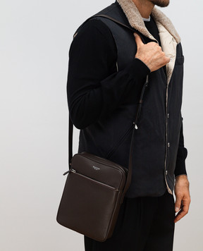 Serapian Flat North South brown leather bag with logo print SRCCHMML679919Y224
