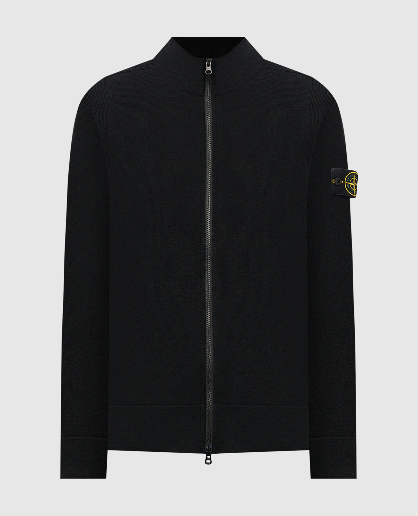 

Black wool cardigan with removable logo patch Stone Island