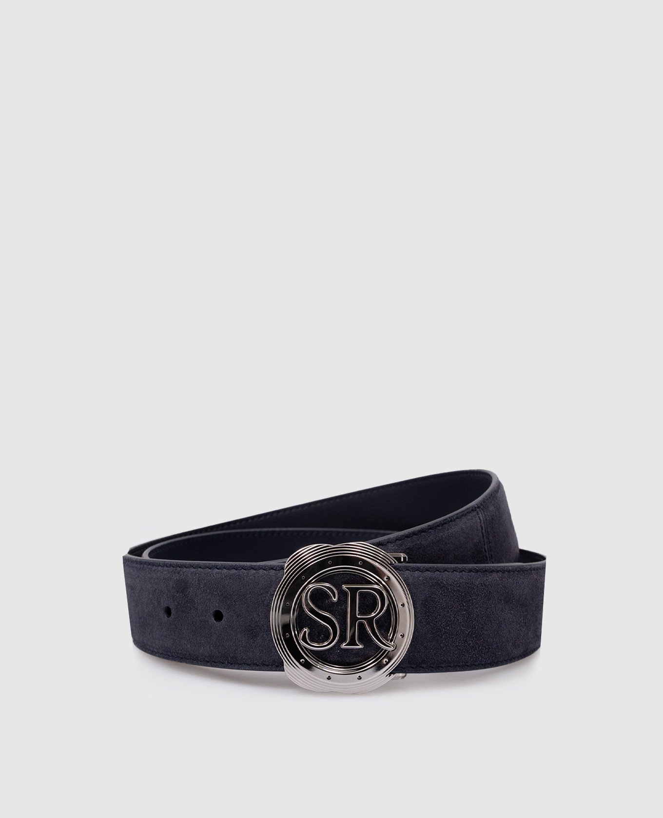 Blue suede belt with metal monogram logo stefano ricci