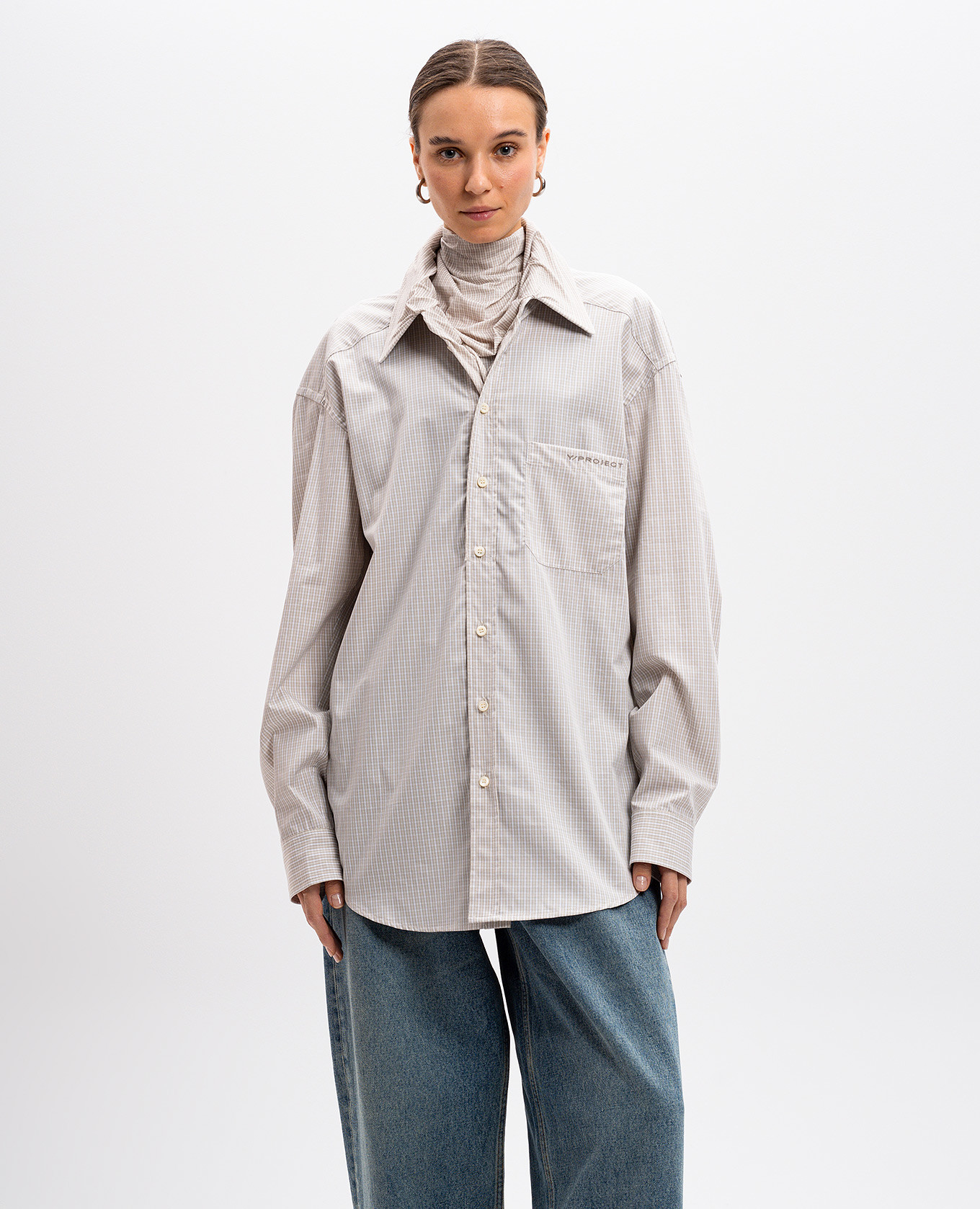 

Beige checkered shirt with a double design Y Project
