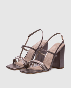 Peserico Gray leather sandals with a monil chain E39691C0RCC523