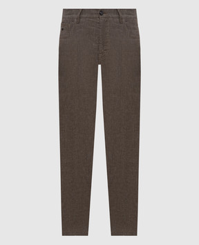 Stefano Ricci Brown linen pants with leather logo patch MFT51B0080T285PT