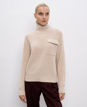 Brunello Cucinelli Beige cashmere sweater with monil chain M12721704P