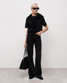 Ami Paris Black T-shirt with textured emblem UTS027726