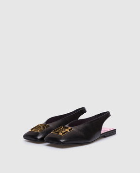 Balmain Black leather slingbacks with metal monogram DN1UK035LNAP
