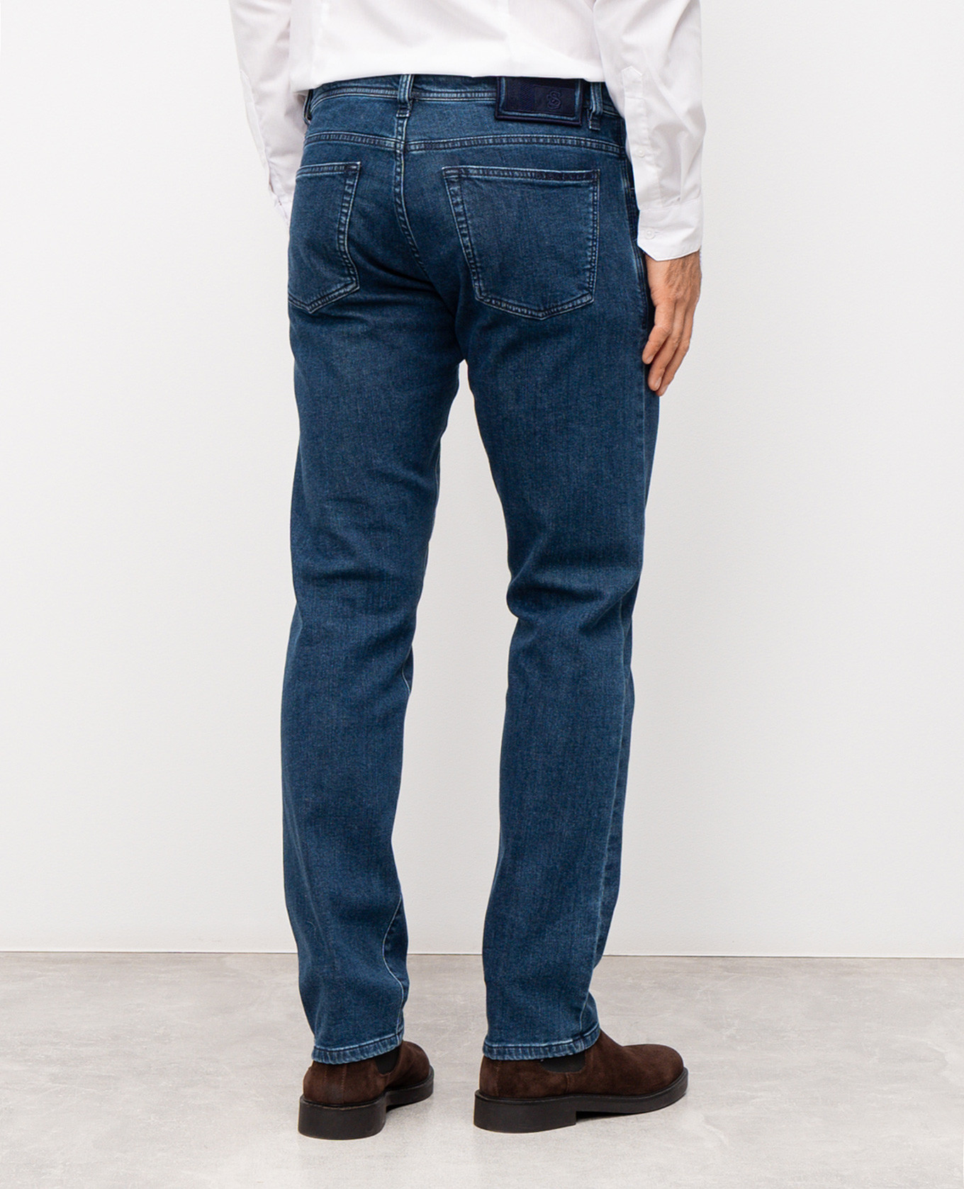 Blue jeans with patch and logo embroidery Scissor Scriptor 4