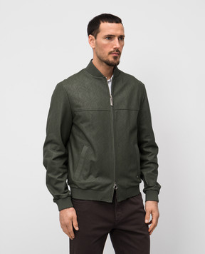 Stefano Ricci Green leather bomber jacket with monogram logo M7J5100170NPVESR
