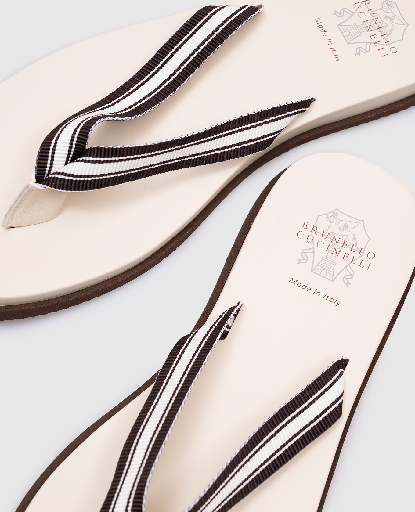 

Beige Grosgrain Striped Flip Flops Brunello Cucinelli