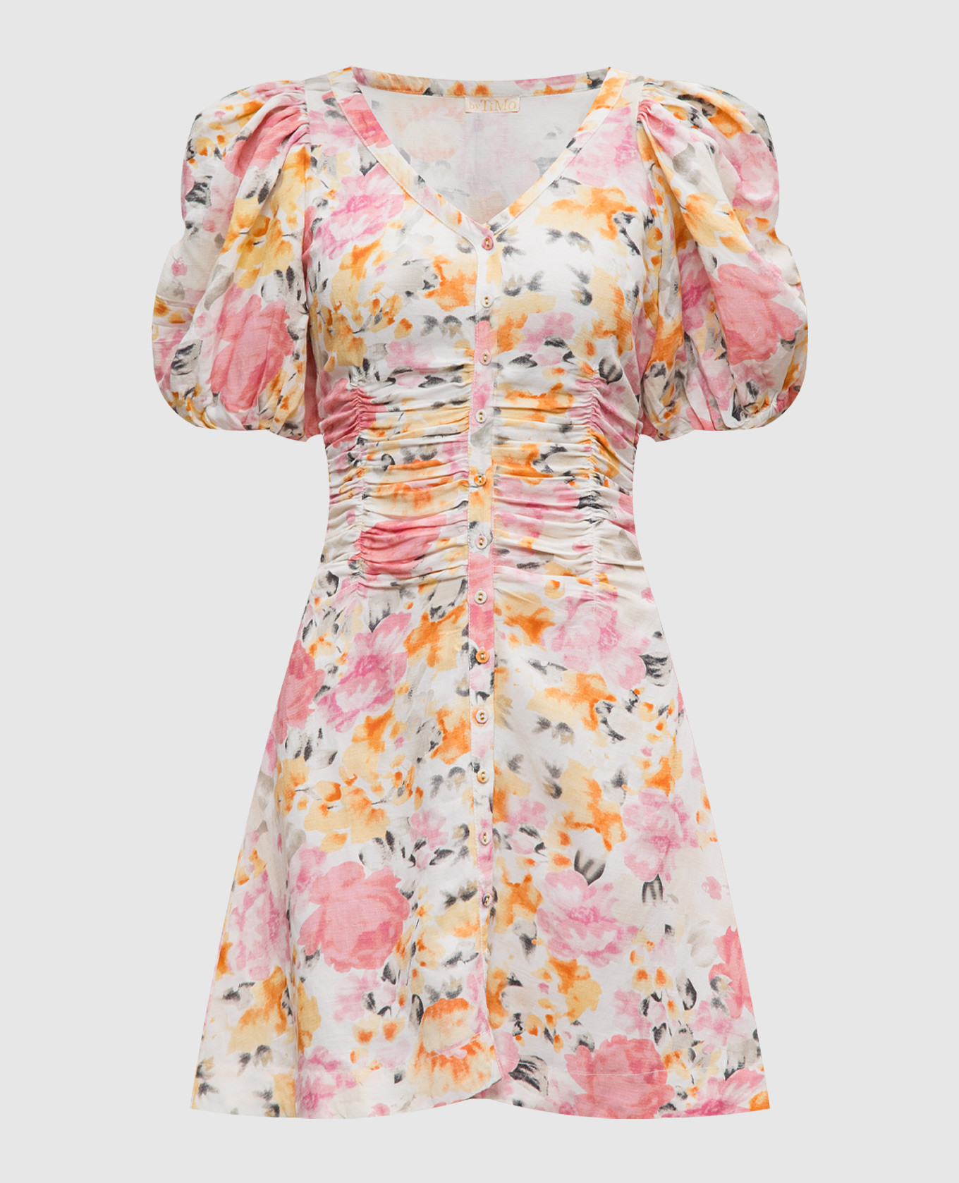 

Beige dress with linen in a floral print byTimo