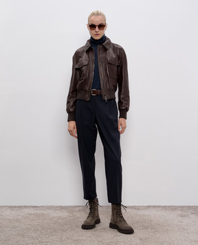 Brunello Cucinelli Blue wool pants with monil chain MPW07P8308