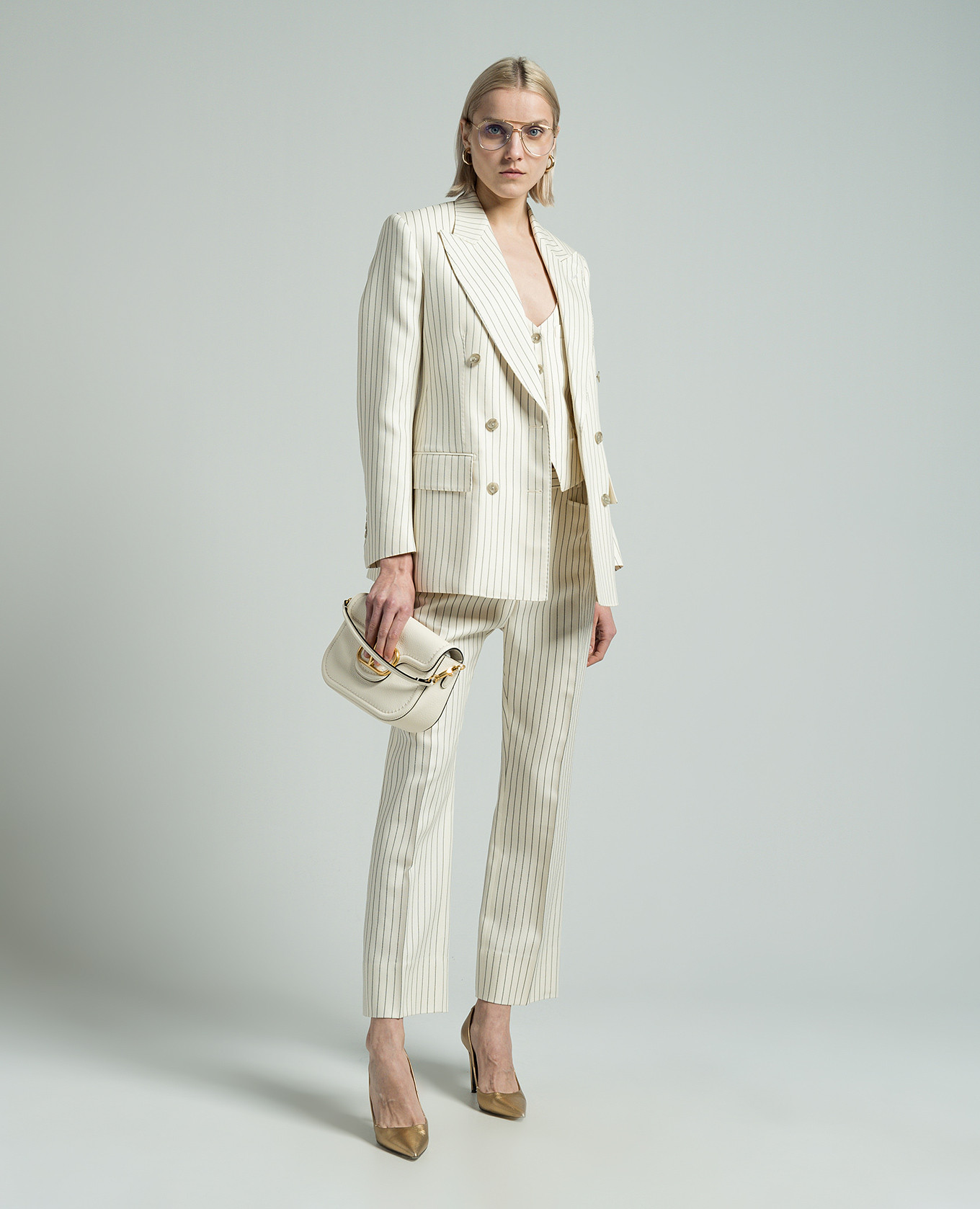 WALLIS double-breasted jacket in striped wool and silk Tom Ford 2