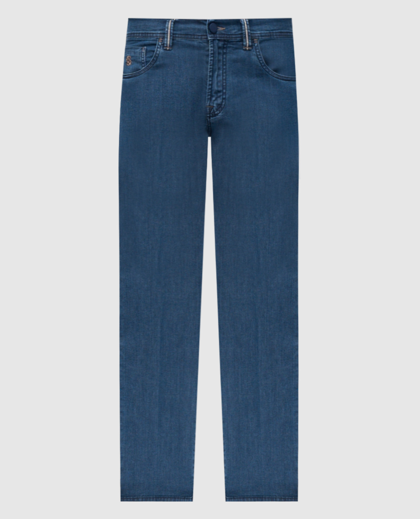 

COSTANTINO blue jeans with leather logo patch Scissor Scriptor