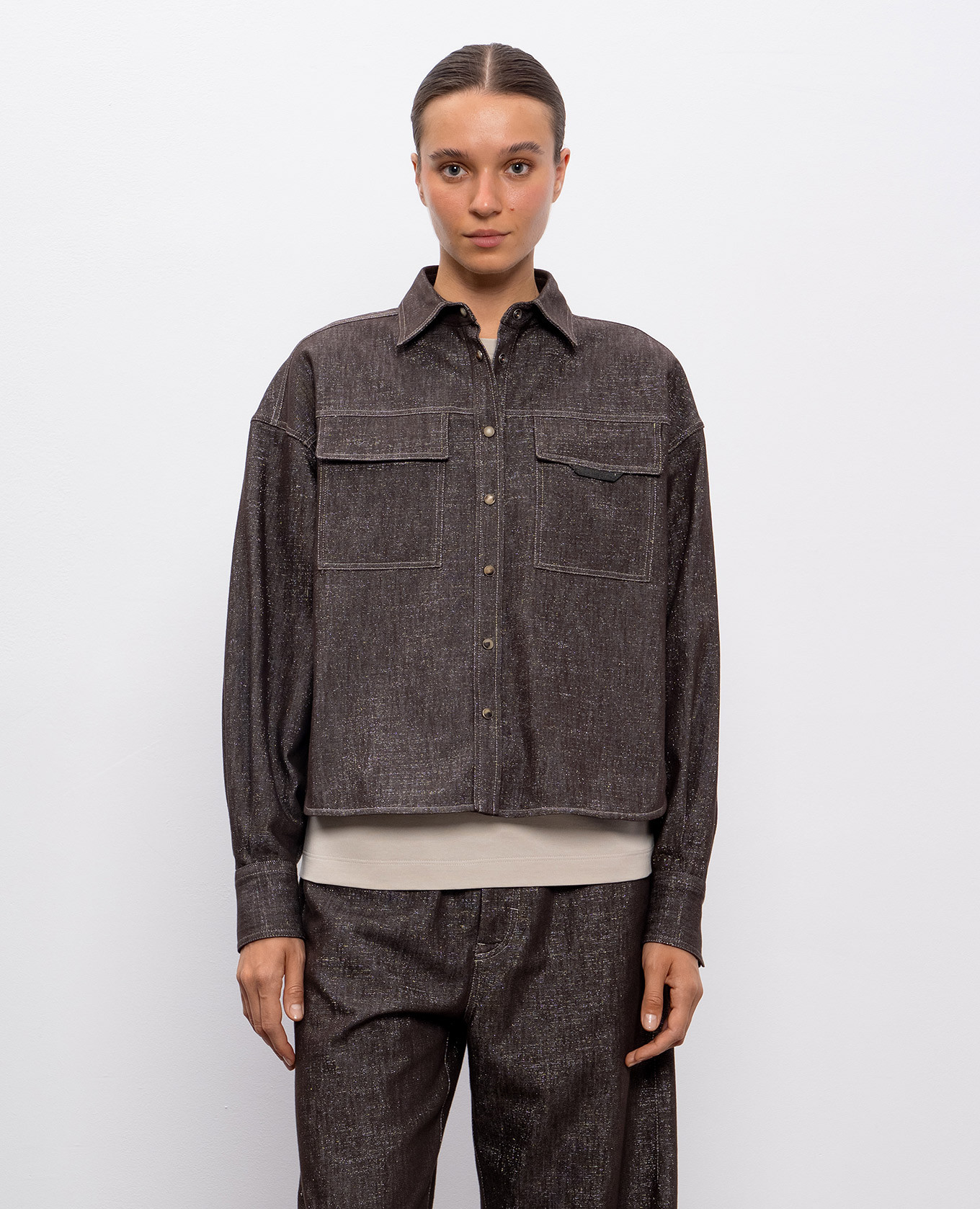 

Brown denim shirt with lurex Brunello Cucinelli