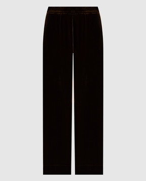 Asceno London pajama-style brown velvet pants with silk B001F40C428