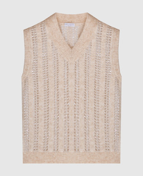 Brunello Cucinelli Beige openwork vest made of wool with lurex MCM510602P