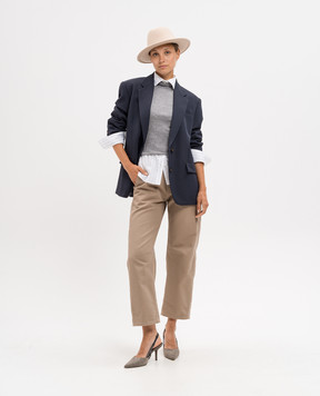 Brunello Cucinelli White striped silk shirt with monil chain MP757NH316