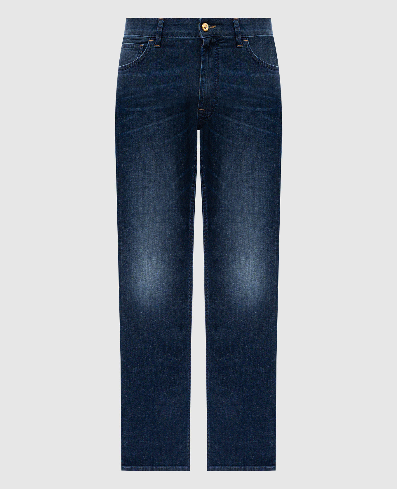 

Blue jeans with leather logo patch Stefano Ricci