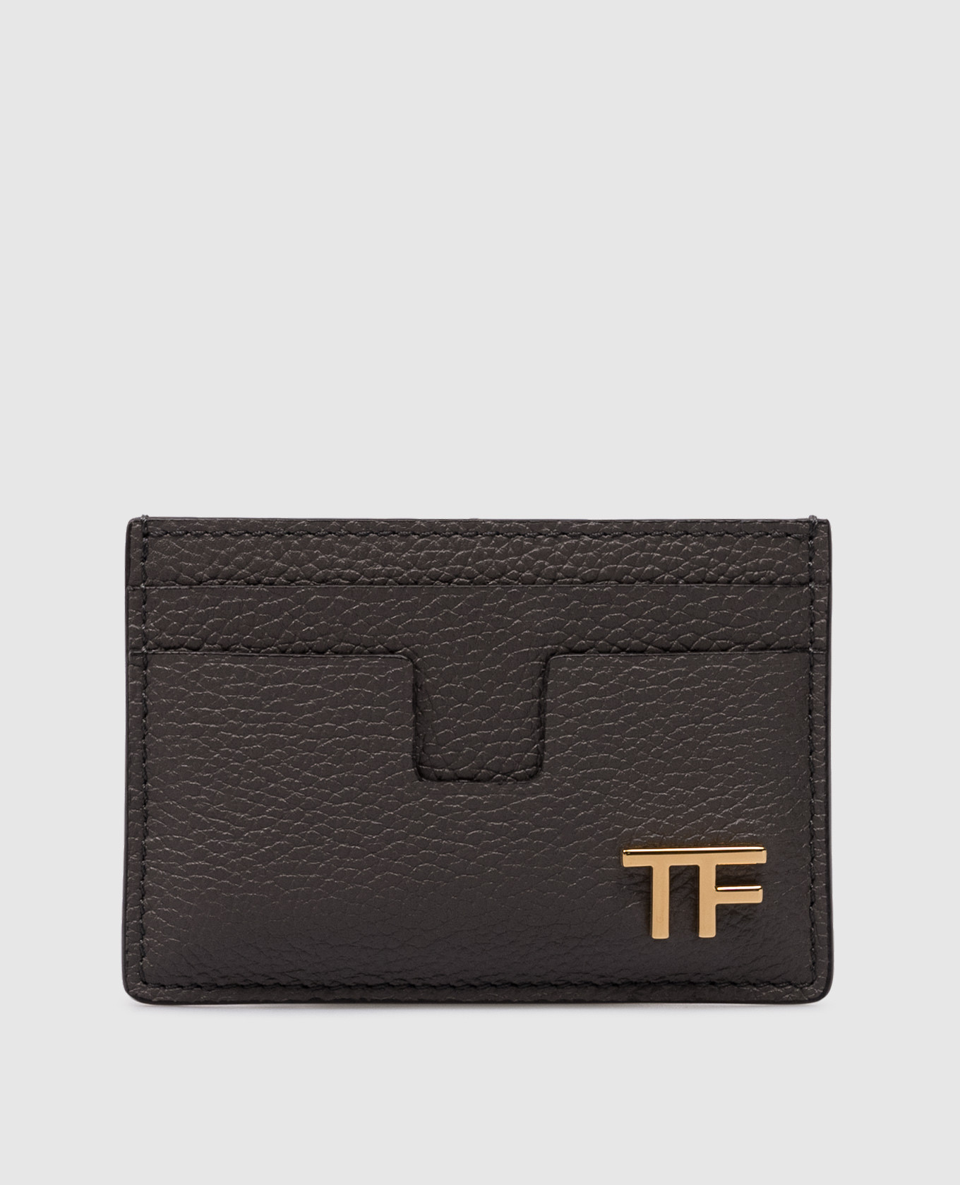 

Brown leather card holder with metal logo Tom Ford