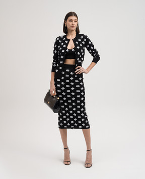 Dolce&Gabbana Black midi skirt with logo monogram jacquard pattern FXO02TJAIK3