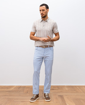 Bertolo Cashmere Beige silk polo shirt with woven pattern 902458002471