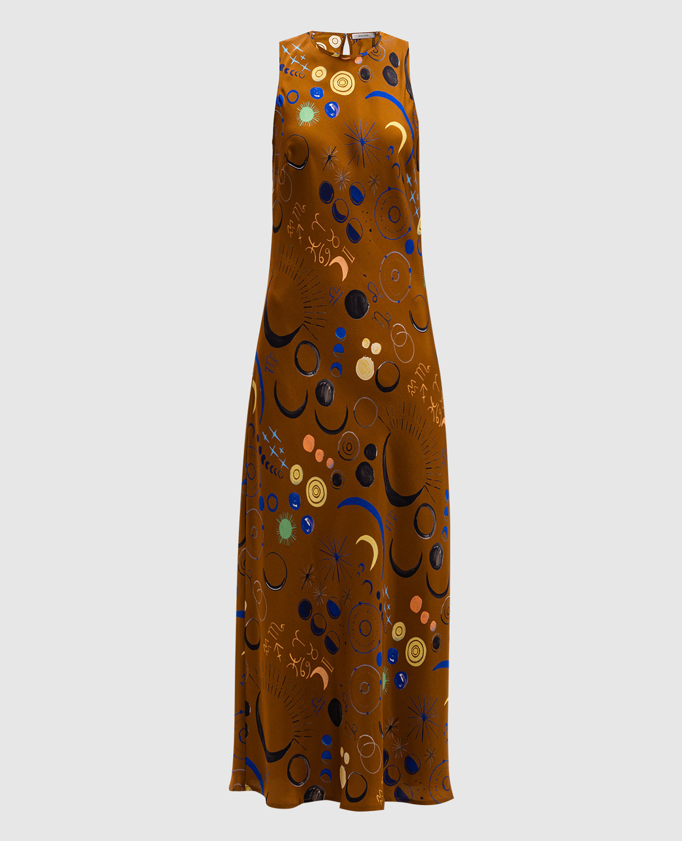 

Valencia printed silk midi dress in brown Asceno