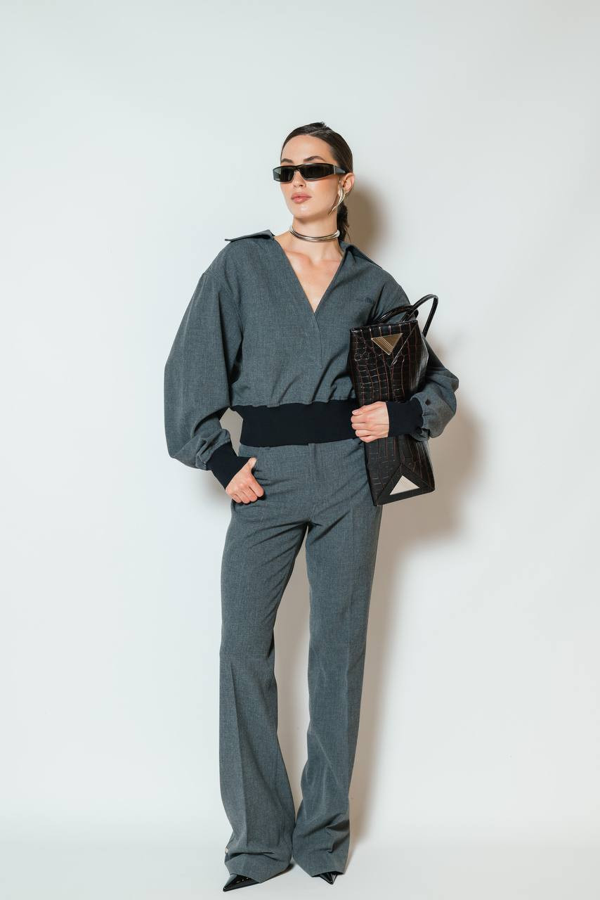 Grey flared trousers with logo The Attico 6