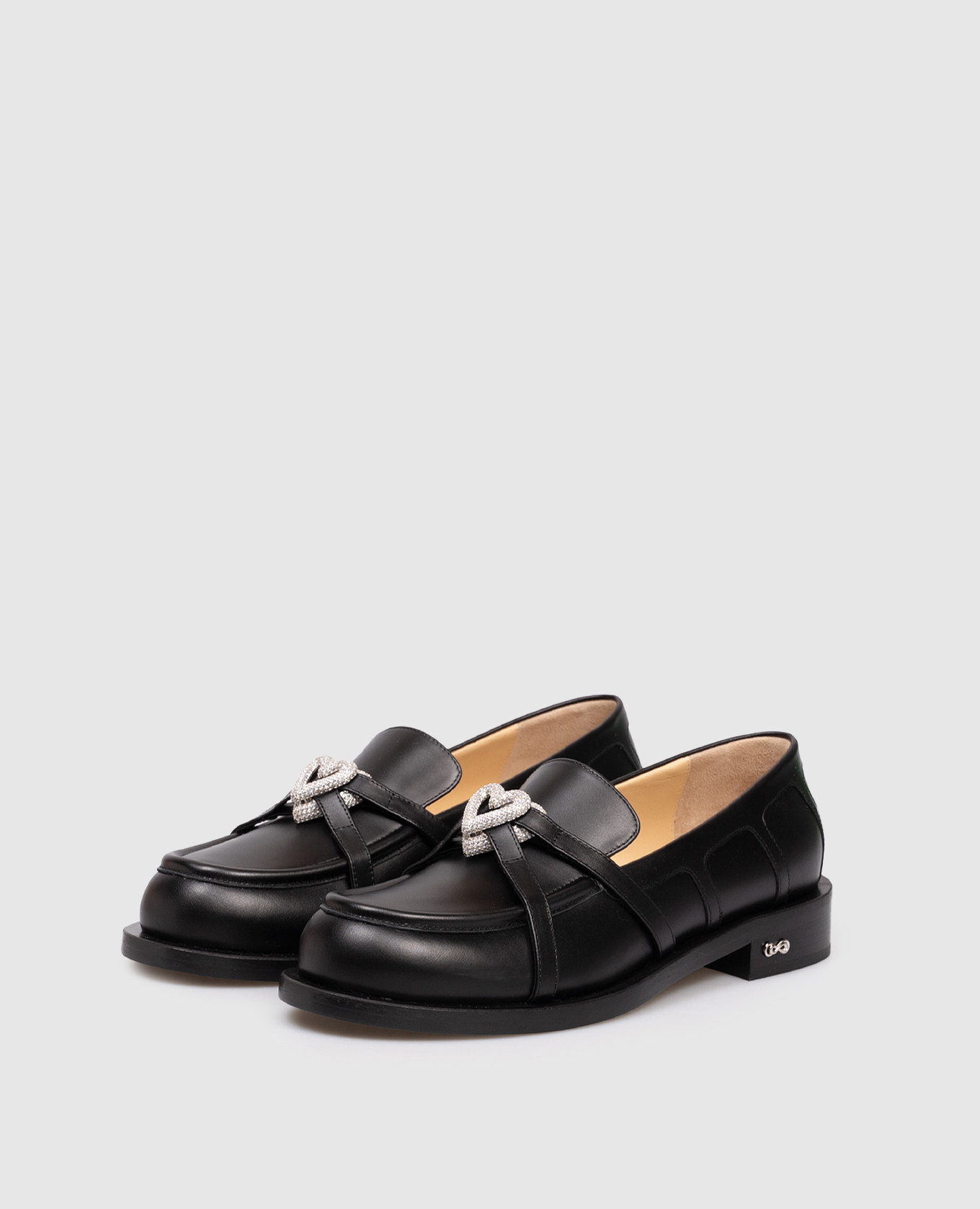 

Black leather Double Heart loafers with crystals Mach&Mach