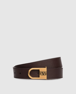 Valentino Brown leather belt with VLogo emblem 7W0T0ST8JAQ