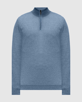 Canali Blue merino wool jumper with pattern MK02359C0015