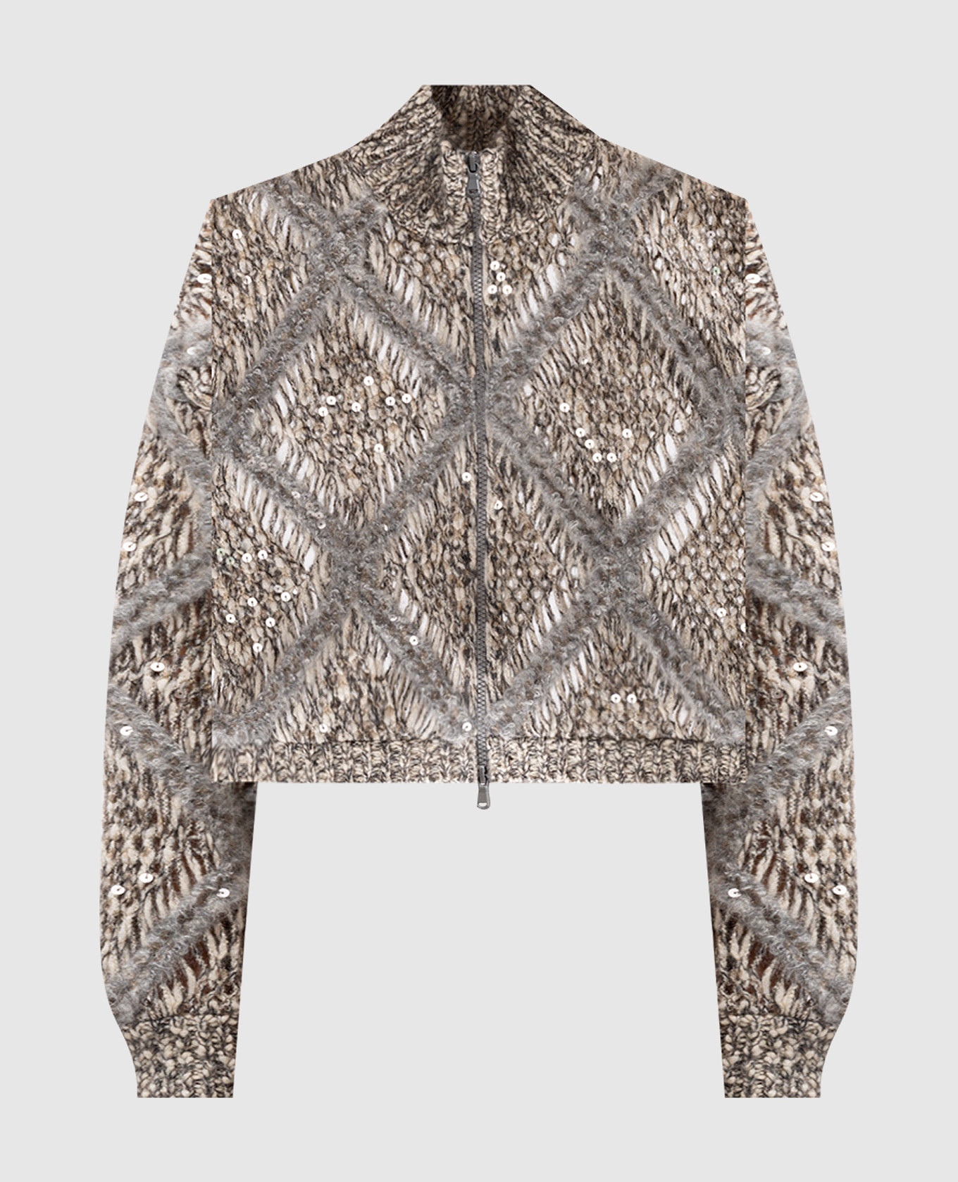 

Beige openwork alpaca wool cardigan with sequins Brunello Cucinelli
