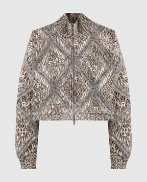 Brunello Cucinelli Beige openwork alpaca wool cardigan with sequins MCER10226