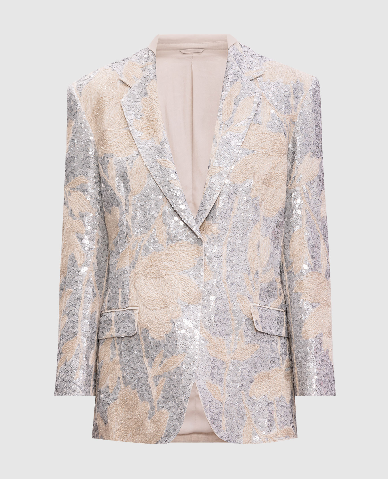 Beige linen jacket with floral embroidery Brunello Cucinelli