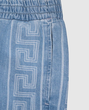 Versace Children's blue denim Bermuda shorts with Medusa Bandana print 10182661A13070