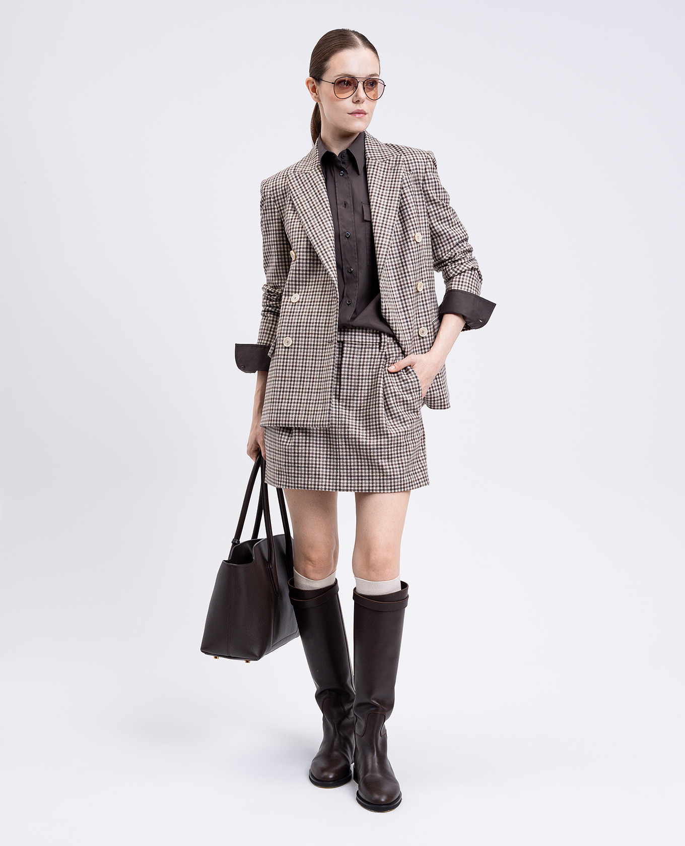 

Beige double-breasted checked wool jacket Brunello Cucinelli