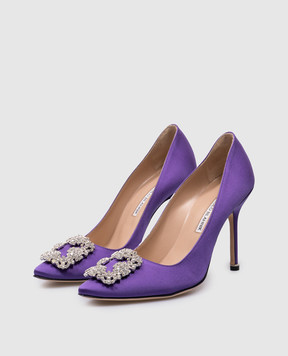 Manolo Blahnik HANGISI purple satin pumps with crystals HANGISI