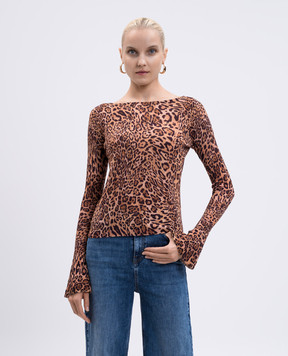 Twinset Brown wool jumper with animal print 252TP3600