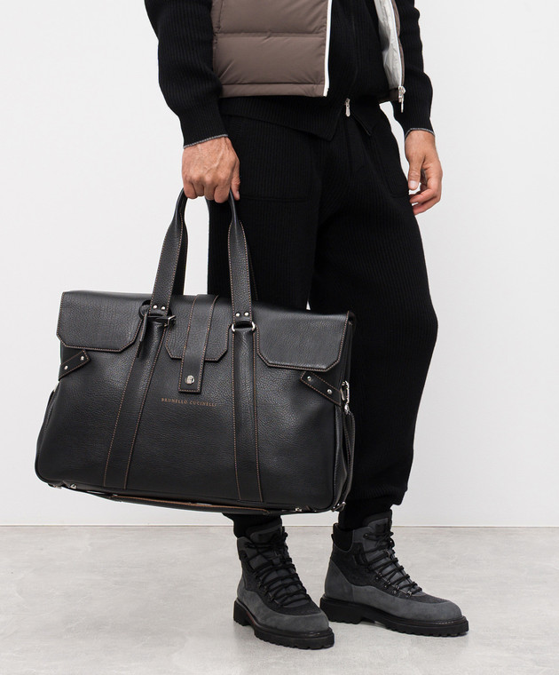 【BRUNELLO CUCINELLI】未使用 ダービー カーフスキン 黒 39 Brunello Cucinelli - Weekender Country Black Leather Travel Bag