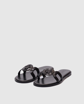 Versace Black leather flip-flops with logo emblem 1018364D2VE