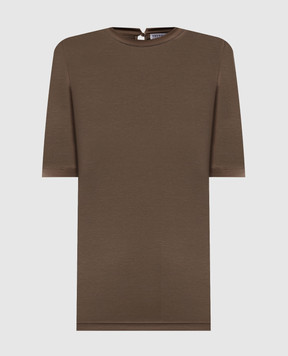 Brunello Cucinelli Brown ribbed top with monil chain MPTC8BJ310