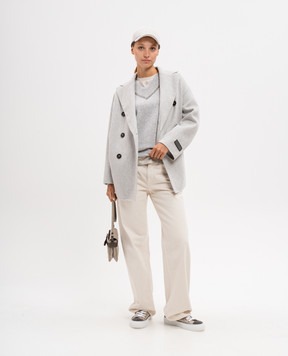 Brunello Cucinelli Gray cashmere pullover with monil chain M12167902P