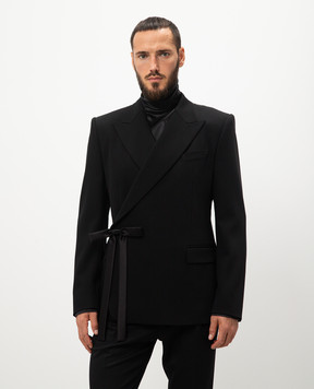Dolce&Gabbana Black double-breasted wool jacket with a bow G2UK3TFU21E