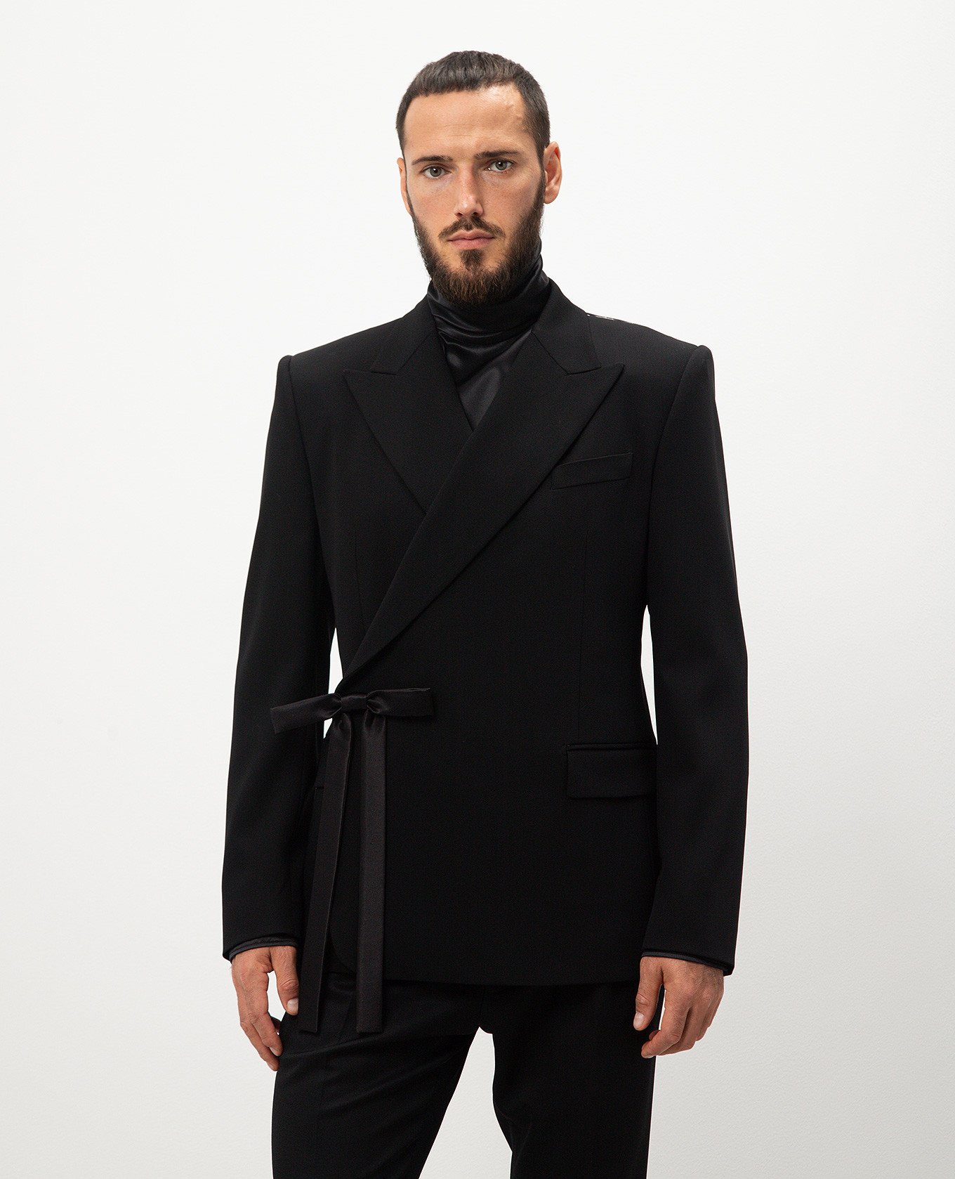 Black double-breasted wool jacket with a bow Dolce&Gabbana 3